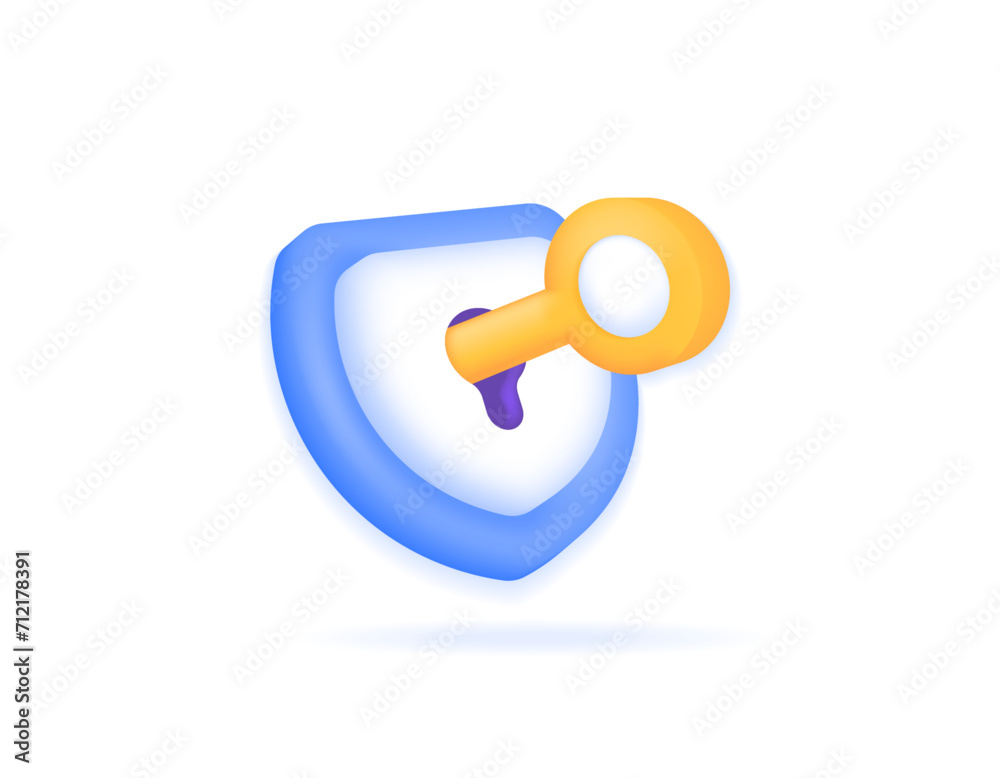 Open the security system. unlock protection. Use the key to open the shield. keys and shield. 3D symbols and icons. minimalist 3D concept design. graphic elements. Vector Open the security system. unlock protection. Use the key to open the shield. keys and shield. 3D symbols and icons. minimalist 3D concept design. graphic elements. Vector