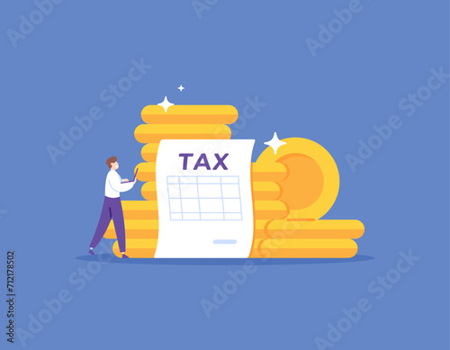 a taxation concept. income tax or earnings tax. employees who are responsible for managing the company's tax affairs. finance and business. flat illustration concept design. graphic elements. vector