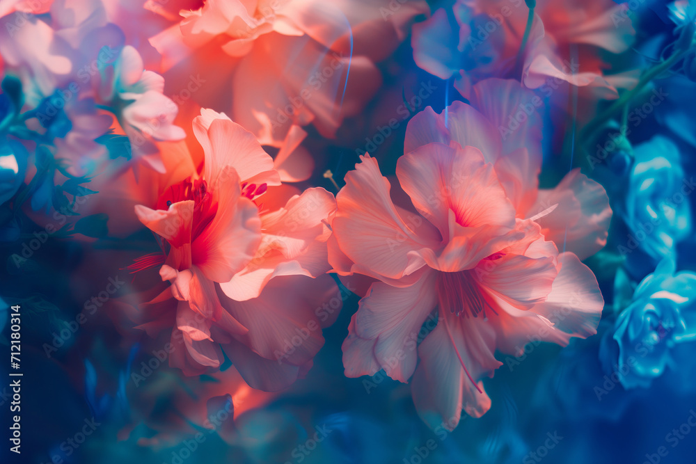 Elegant Hibiscus Harmony - Floral Artistry on Blue Canvas