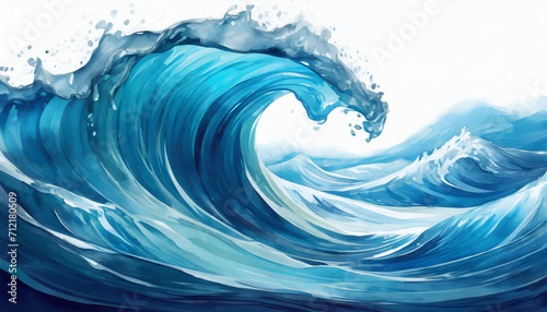 Isolated white background with a blue wave of water