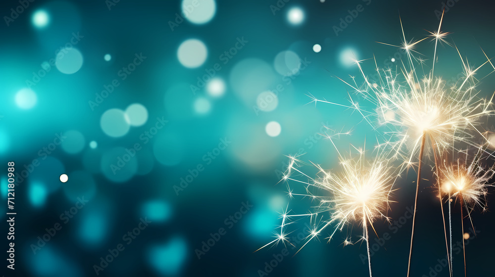 Obraz premium Happy New Year, burning fireworks with bokeh light background