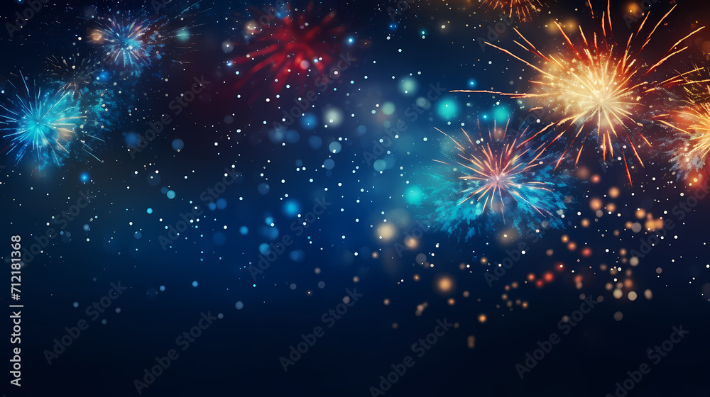 Fototapeta premium Happy New Year, burning fireworks with bokeh light background