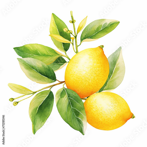 Lemon tree branch with lemons and leaves. Vector illustration.
