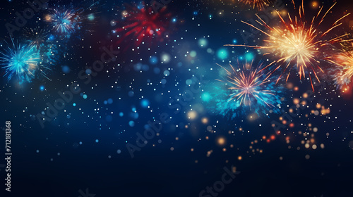 Happy New Year, burning fireworks with bokeh light background