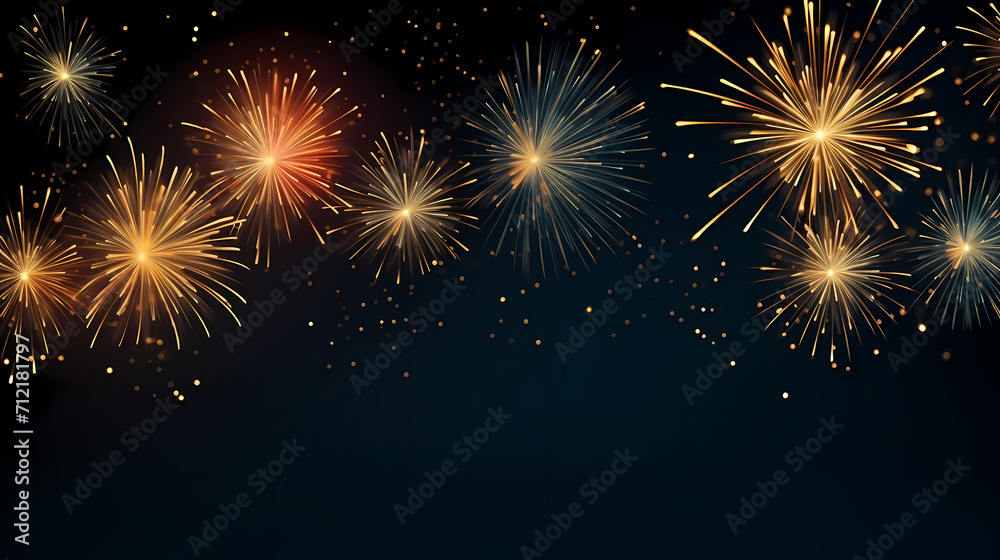 Happy New Year, burning fireworks with bokeh light background