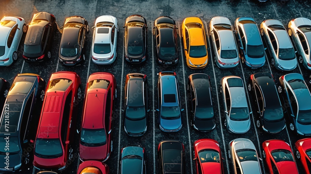 Fototapeta premium Dealer Vehicles in Stock, Top view. Generative AI.