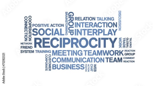 Reciprocity animated tag word cloud;text design animation kinetic typography seamless loop.