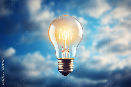 The concept of a light bulb shining in the sky means having energy and knowledge. Ai generate.