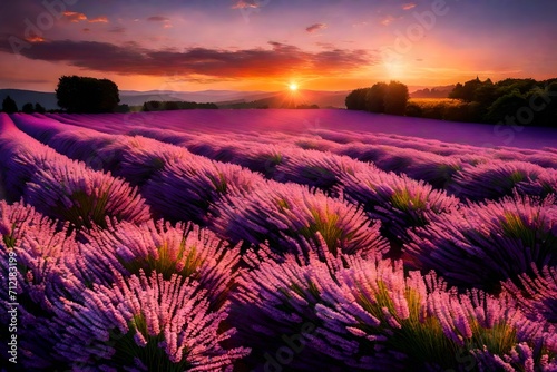 lavender field at sunset generated by AI technology