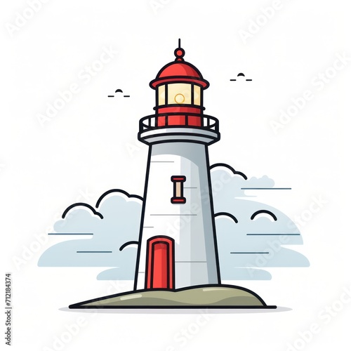 Lighthouse on the island. illustration in flat cartoon style. Generative AI