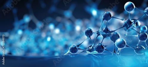 Molecular structure model with futuristic blue lighting. Science and technology.