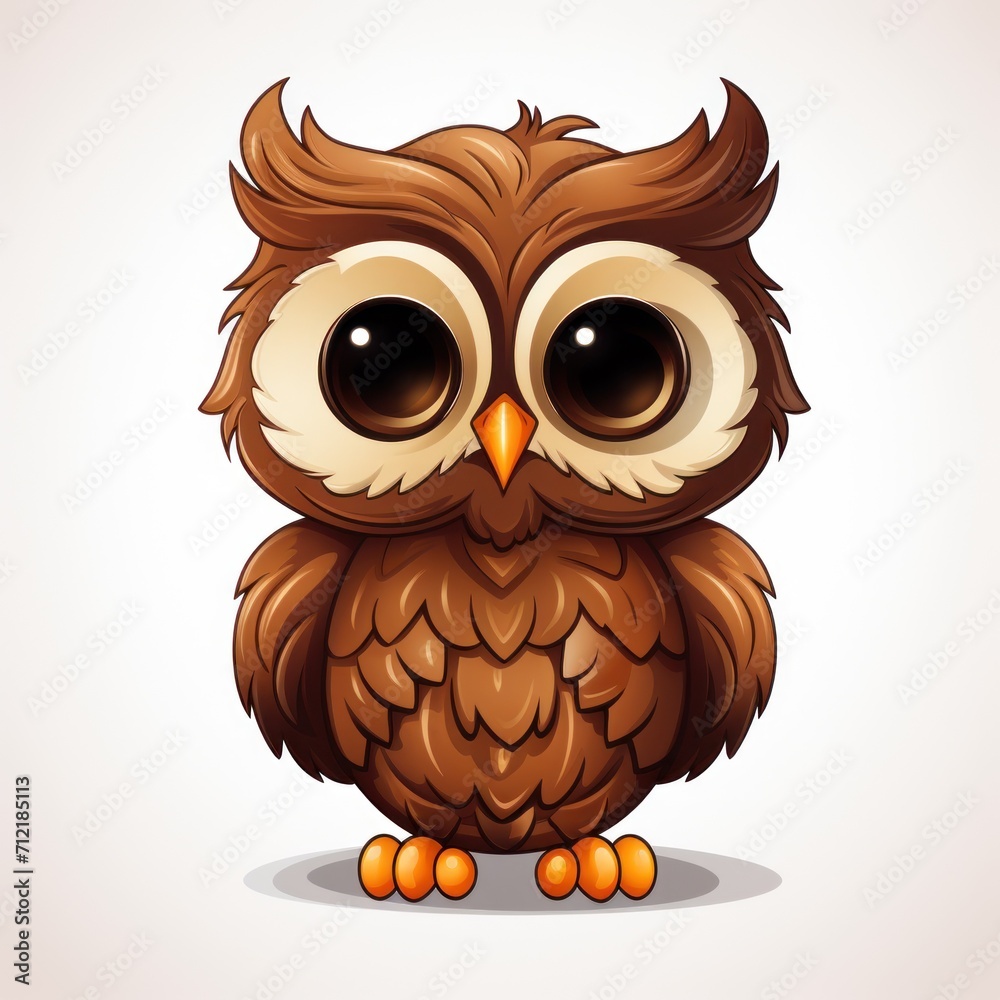 Cute cartoon owl isolated on a white background. illustration. Generative AI