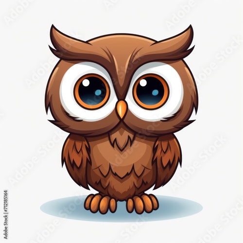 Cute cartoon owl with big eyes isolated on white background. illustration. Generative AI