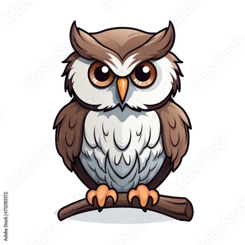 Owl sitting on a branch isolated on white background. illustration. Generative AI