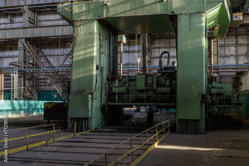 Destroyed and abandoned mechanical plant during war in Ukraine.