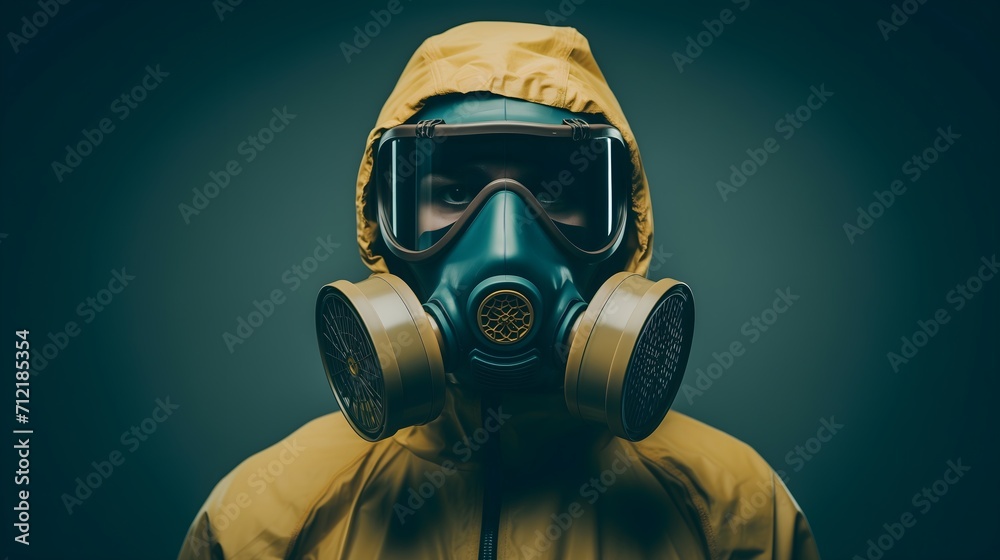 Man in gas mask and yellow suit Man in gas mask and yellow suit