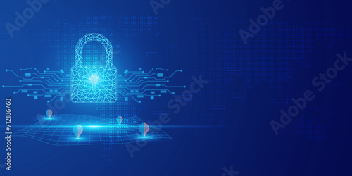 Futuristic blue key and Security abstract technology background. Artificial intelligence digital transformation and Business quantum internet network communication and Antivirus.