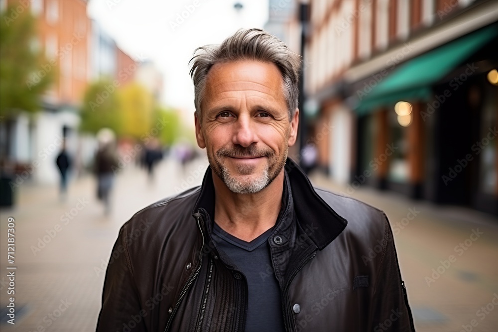 Portrait of a handsome middle-aged man smiling at the camera.