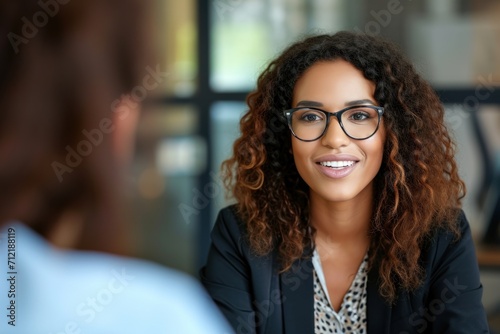 A super confident business woman negotiating her salary in a job interview 