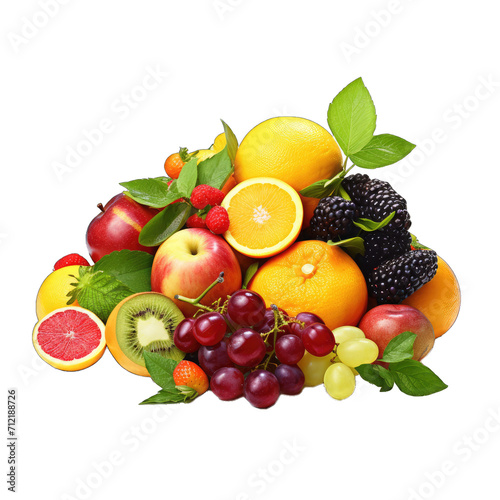 A Colorful Assortment of Fresh Fruits.. Isolated on a Transparent Background. Cutout PNG.