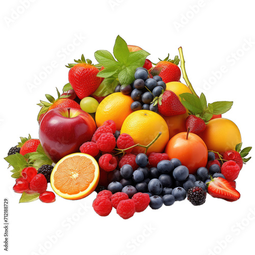 A Colorful Assortment of Fresh Fruits.. Isolated on a Transparent Background. Cutout PNG.