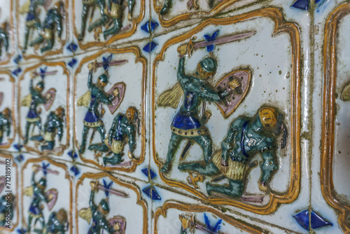 Europe, Portugal, Sintra. Traditional azulejos decorative tiles at the Park and National Palace of Pena, a UMESCO World Heritage Site in Sintra.