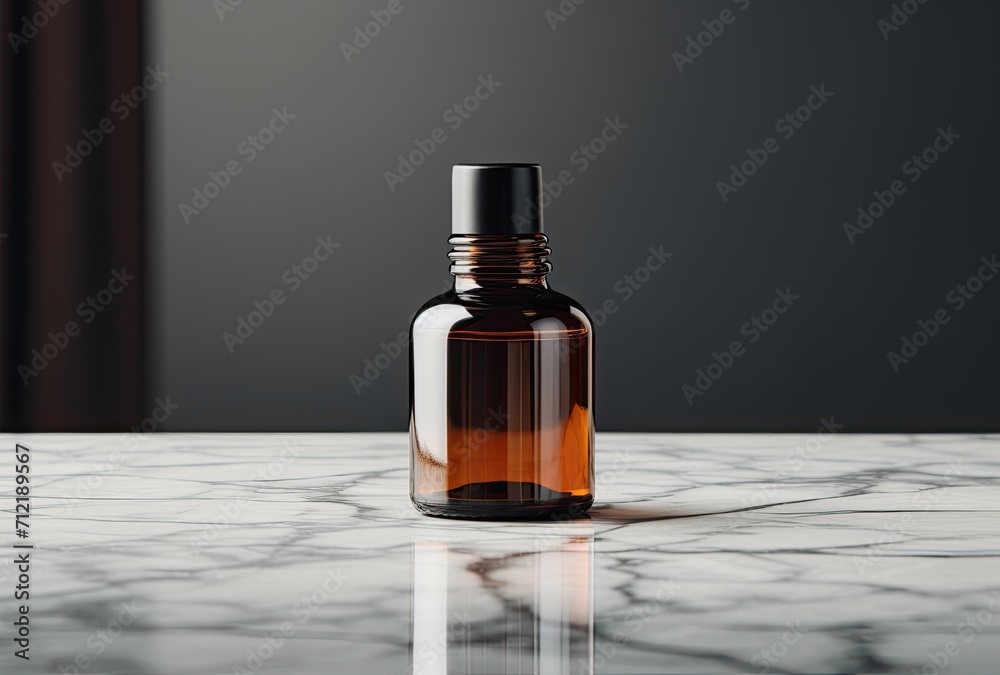 brown medicine pill glass pipette dropper bottle with blank copyspace label design pattern