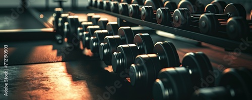 A set of heavy barbells lies on the gym floor
