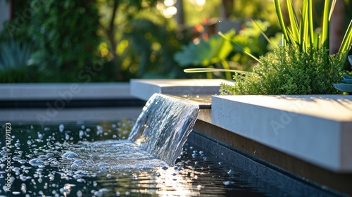contemporary water feature in a home garden