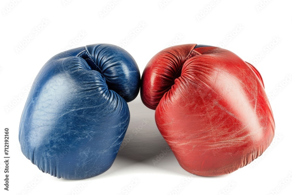 Red and blue leather boxing glove isolated on white