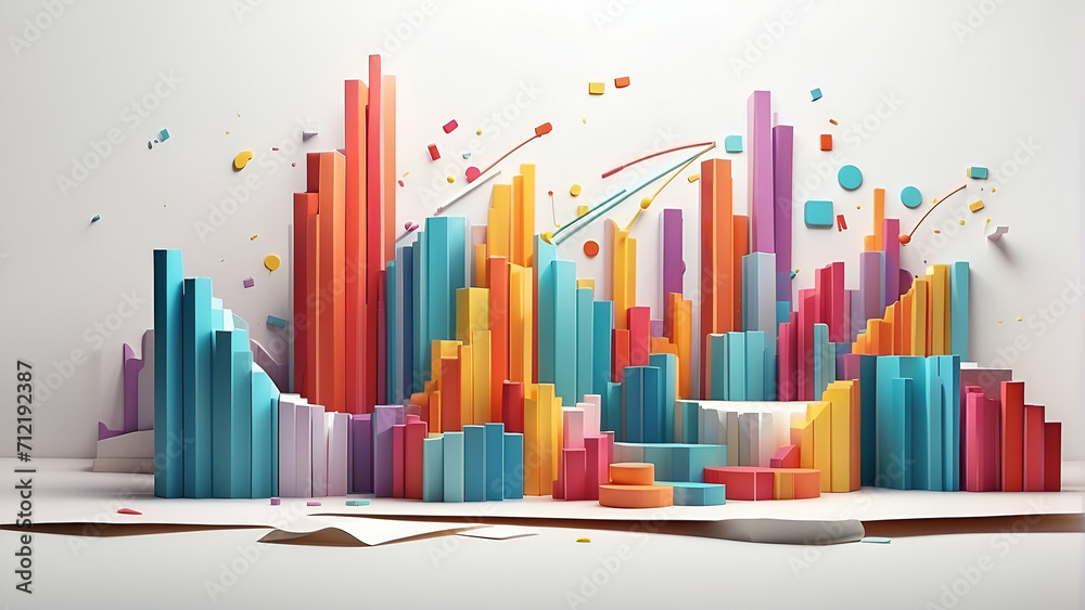3d flat illustration of financial graphs with vibrant colors on white background 3d flat illustration of financial graphs with vibrant colors on white background