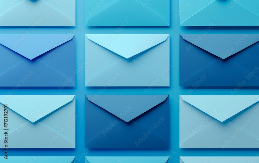 Email marketing concept,large envelopes in blue shades on a plain background Email marketing concept,large envelopes in blue shades on a plain background