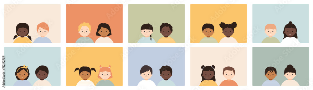 Children icons in pairs. Modern color design.