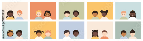 Children icons in pairs. Modern color design.