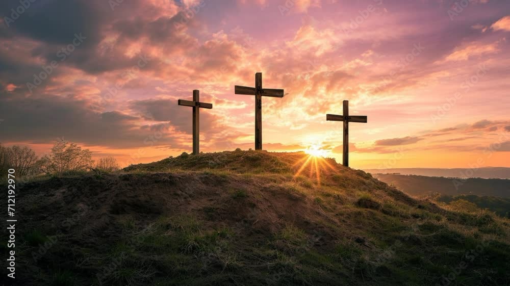 morning vibes with red sky three cross on the hill of golgotha jesus bible easter christmas