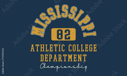Mississippi Athletic College Department  Varsity style graphic. Editable and ready to use for Tee Shirt, hoodie, and others