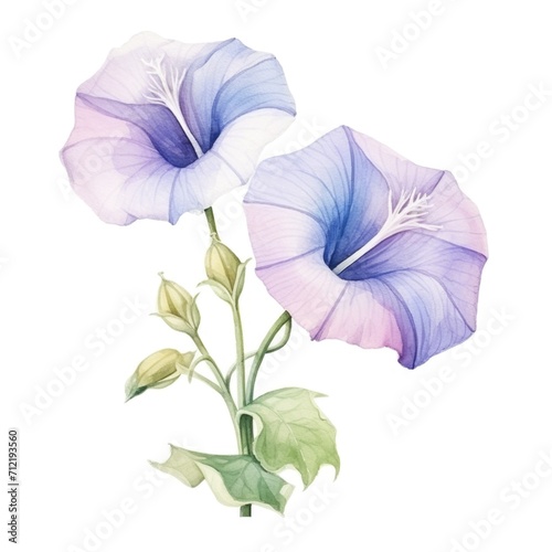 Morning glory flower watercolor illustration. Floral blooming blossom painting on white background © Pixel Pine