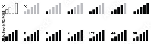 Signal reception bar collection of vector illustration. Mobile phone connection level icons.