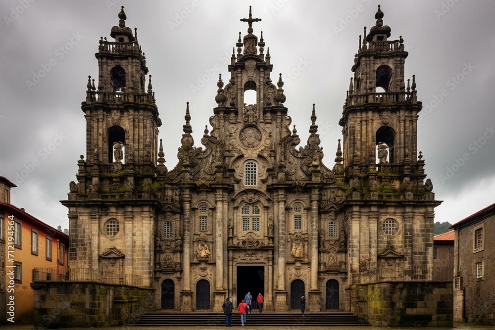 Historic religious structure in Santiago de Compostela. Generative AI