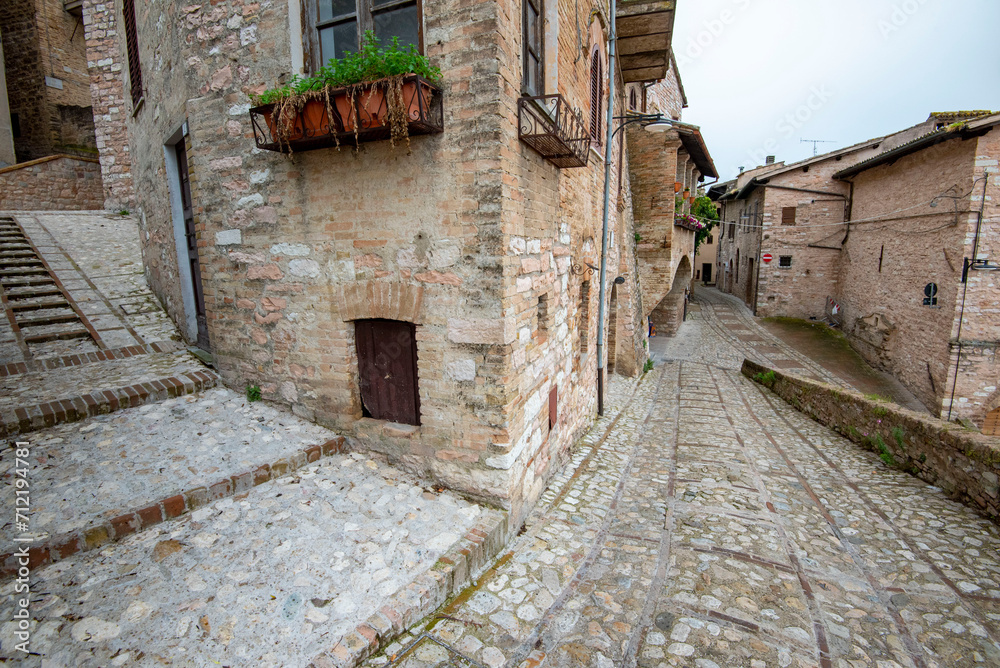Cobblestone Pedestrian Alley in Spello - Italy Cobblestone Pedestrian Alley in Spello - Italy