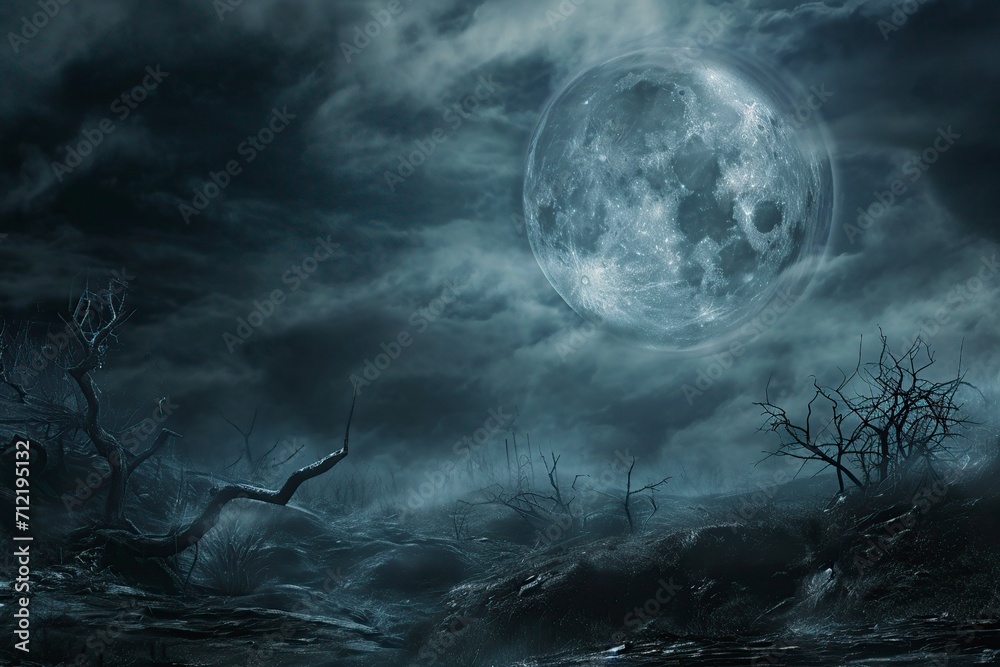 dark image with a fantastic and unreal moon in the background dark image with a fantastic and unreal moon in the background