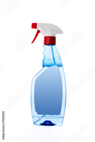 Detergent in spray bottle for window, floor, bathroom cleaning with sprayer isolated on white background