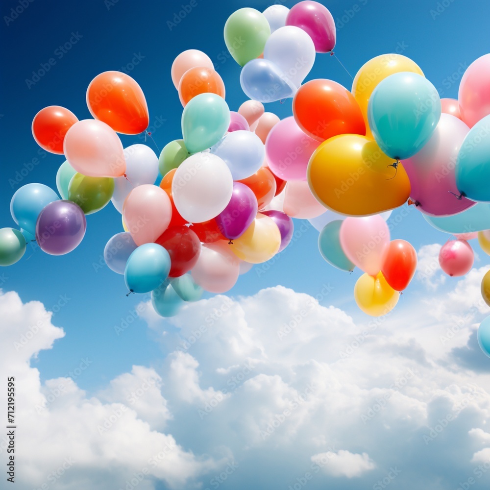 Sky white clouds and colorful balloons flying images Generative AI