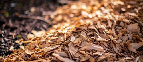 Golden sunlight kisses wood chips strewn across fertile soil, a tapestry of texture and the promise of growth