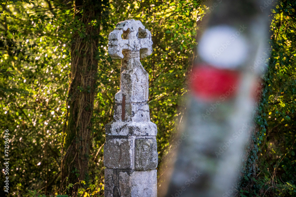pilgrims' cross at the exit of Roncesvalles, 14th century, Santiago's road, Navarra, Spain pilgrims' cross at the exit of Roncesvalles, 14th century, Santiago's road, Navarra, Spain