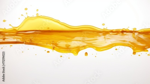 Sweet golden viscous honey with small splashes on an isolated white background. A product of beekeeping. photo