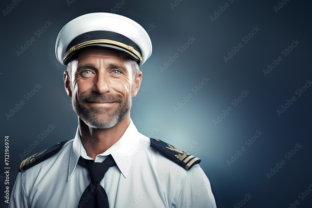 Navy sailor man is smiling on clean background. Generative ai design. - obrazy, fototapety, plakaty 