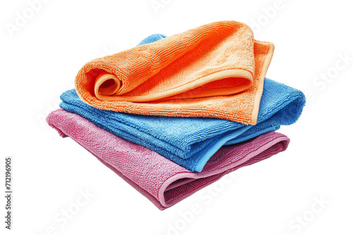Colorful Towels Stack on White Background with Blue, Green, Red, Pink, and Yellow Accents