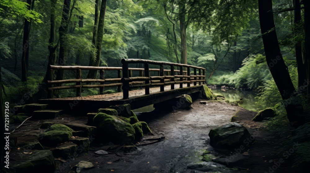 Forest Bridge Over the River Flow