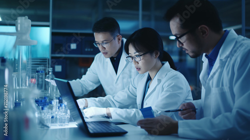 Two scientist or medical technician working having photo